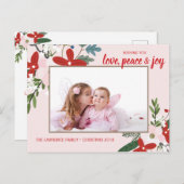 フローラレッド赤面ピンククリスマスホリデーフォトカード シーズンポストカード (正面/裏面)