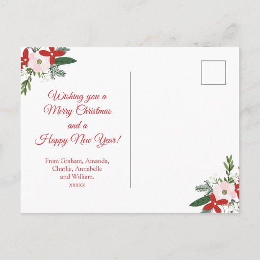 フローラレッド赤面ピンククリスマスホリデーフォトカード シーズンポストカード (裏面)