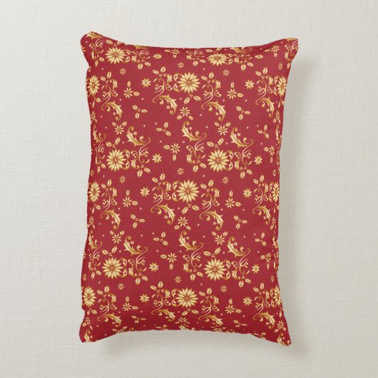 フローラレッド金ゴールドスタークリスマスパーティーメタリック アクセントクッション (裏面(縦))