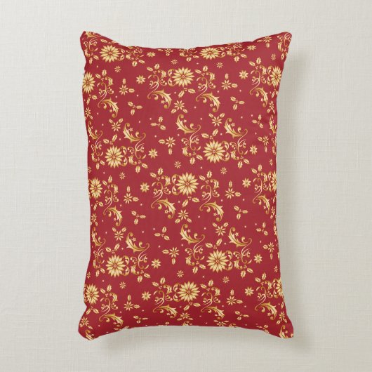 フローラレッド金ゴールドスタークリスマスパーティーメタリック アクセントクッション (正面(垂直))