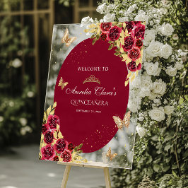 フローラレッド金ゴールドティアラバタフライキンセアニラ アクリルサイン