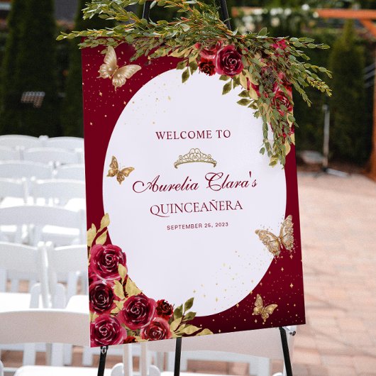 フローラレッド金ゴールドティアラバタフライキンセアニラ ポスター