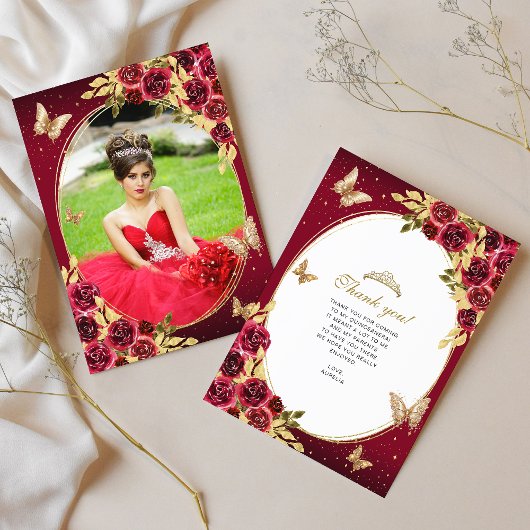 フローラレッド金ゴールドティアラバタフライフォトキンチェニェラ サンキューカード