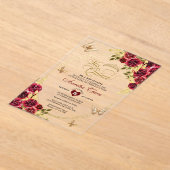 フローラレッド金ゴールドティアラバタフライミキンセアニラ アクリル招待状 (レイダウン)