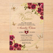 フローラレッド金ゴールドティアラバタフライミキンセアニラ アクリル招待状 (正面)