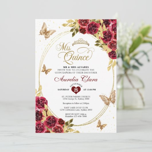 フローラレッド金ゴールドティアラバタフライミキンセアニラ 招待状 (スタンド正面)