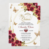 フローラレッド金ゴールドティアラバタフライミキンセアニラ 招待状 (正面/裏面)