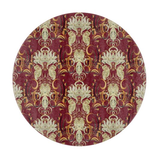 フローラレッド金ゴールド、豪華なヴィンテージパターン。 カッティングボード (正面)