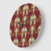 フローラレッド金ゴールド、豪華なヴィンテージパターン。 ラージ壁時計 (傾斜)