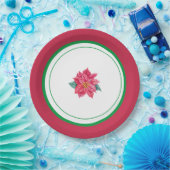 フローラレッド&グリーンクリスマスパーティー ペーパープレート (パーティー)