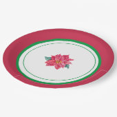 フローラレッド&グリーンクリスマスパーティー ペーパープレート (アングル)