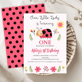 フローラレッド・ブラック私たちの小さなラディバグ1st誕生日 招待状