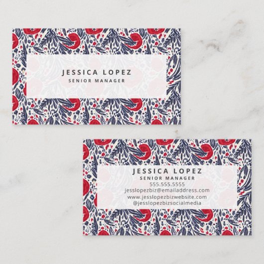 フローラレッド+ブルーポピーフローラ汎用テンプレート部 名刺 (正面/裏面)