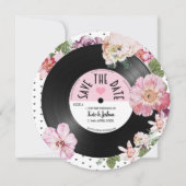 フローラレトロビニールレコード写真Inv日付を保存 招待状 (正面)