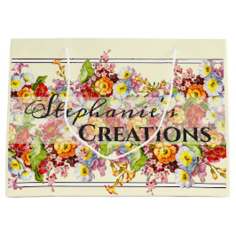 フローラレトロ春の花プリムローズプロフェッショナル ラージペーパーバッグ