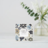 フローラレトロ青パターン スクエア名刺 (スタンド正面)