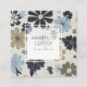 フローラレトロ青パターン スクエア名刺 (正面)