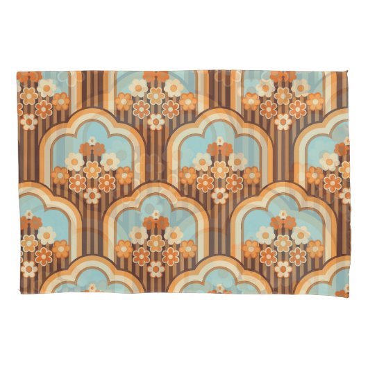 フローラレトロ: 70s壁紙リバイバル 枕カバー (正面)