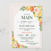 フローラレモンオレンジ私たちのメイン絞りベビーシャワー 招待状 (正面/裏面)