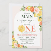 フローラレモンオレンジ私たちのメイン絞り1st誕生日 招待状 (正面)