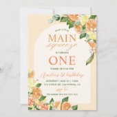 フローラレモンオレンジ私たちのメイン絞り1st誕生日 招待状 (正面)