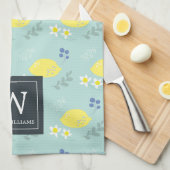 フローラレモンパターンミントグリーンキッチンタオル キッチンタオル (四つ折り)