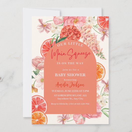 フローラレモン柑橘類の主スクイーズ赤ちゃんシャワー 招待状 (正面)