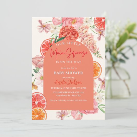 フローラレモン柑橘類の主スクイーズ赤ちゃんシャワー 招待状 (スタンド正面)