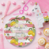 フローラレモン柑橘類の葉ピンクn白ストライプ色 ペーパープレート (パーティー)