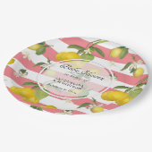 フローラレモン柑橘類の葉ピンクn白ストライプ色 ペーパープレート (アングル)