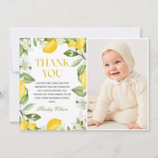 フローラレモン柑橘類1歳の誕生日の写真 サンキューカード (正面)