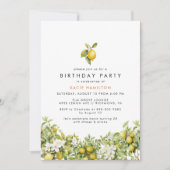 フローラレモン |おもしろい明るい黄色の大人誕生日 招待状 (正面)