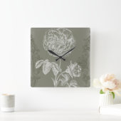 フローラレリーフ、 浮き彫りI スクエア壁時計 (ホーム)