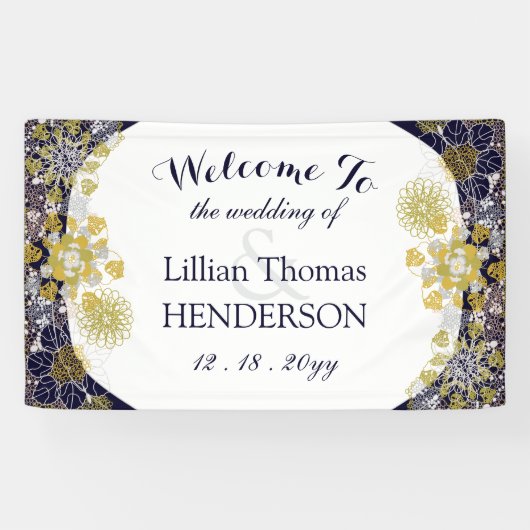 フローラレースエレガントシルバー金ゴールド結婚披露宴 横断幕 (横)