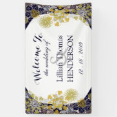 フローラレースエレガントシルバー金ゴールド結婚披露宴 横断幕 (縦)