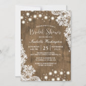 フローラレースストリングライトウッ素朴ドブライダルシャワー マグネット招待状 (正面)