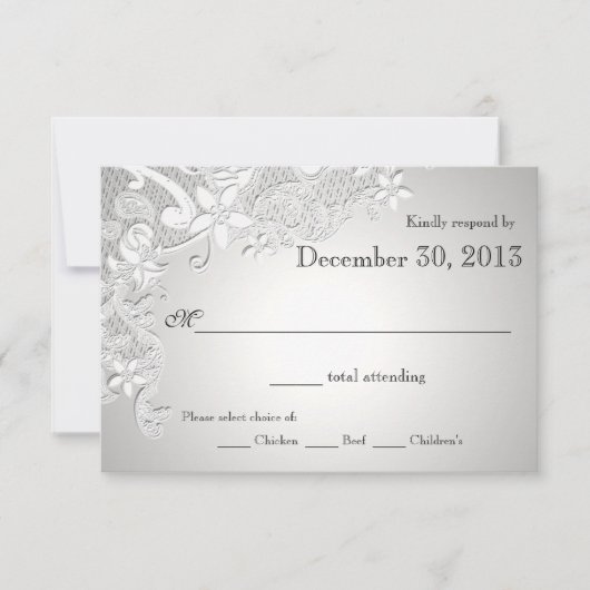 フローラレースデザインとシルバー応答 出欠カード (正面)