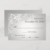 フローラレースデザインとシルバー応答 出欠カード (正面/裏面)