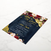 フローラレースネイビーブルガンディバタフライキンセアニェラ 箔招待状 (回転した状態)