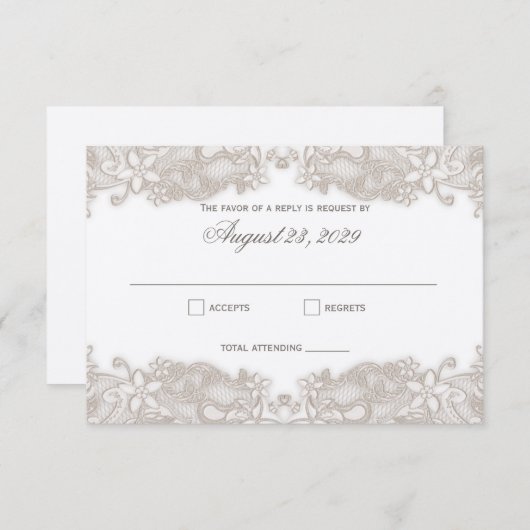 フローラレースビクトリアンホワイトレスポンスカード 出欠カード (正面/裏面)