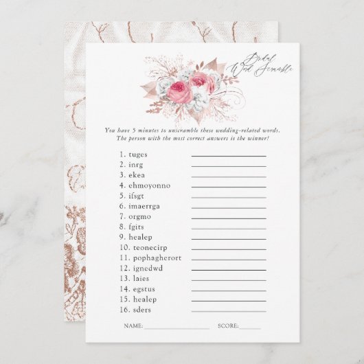 フローラレースブライダルシャワーゲーム 招待状 (正面/裏面)