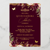 フローラレースブルゴーニュキンセアニェラ誕生日 箔招待状 (正面)