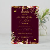 フローラレースブルゴーニュキンセアニェラ誕生日 箔招待状 (立ち正面)