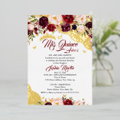 フローラレースブルゴーニュ金ゴールドバタフライキンセアニェラ 箔招待状 (立ち正面)