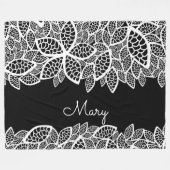 フローラレースユーザー名白黒 フリースブランケット (正面(横))