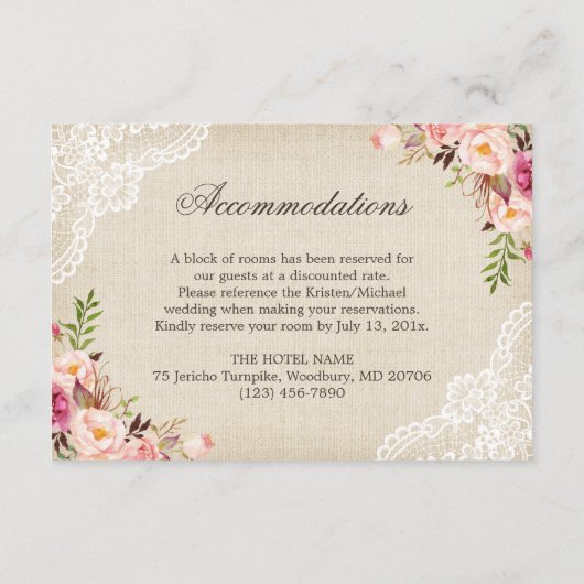 フローラレース素朴バーラップ披露宴アコモデーション エンクロージャーカード (裏面)