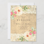 フローラレース素朴ビンテージウェディング招待状 招待状 (正面)