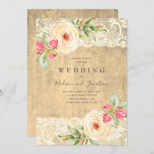 フローラレース素朴ビンテージウェディング招待状 招待状 (正面/裏面)