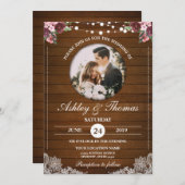 フローラレ素朴ースの木の結婚写真をパーソナライズ 招待状 (正面/裏面)