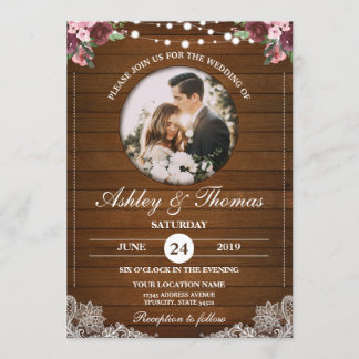 フローラレ素朴ースの木の結婚写真をパーソナライズ 招待状